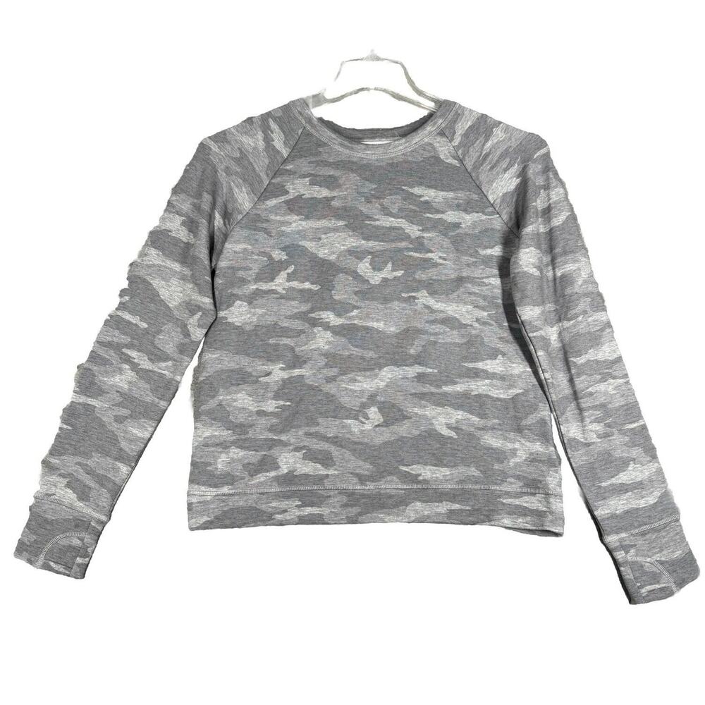 Athleta Girls Shirt Girls XL Heather Gray Camo Cross Your Fingers Sweatshirt